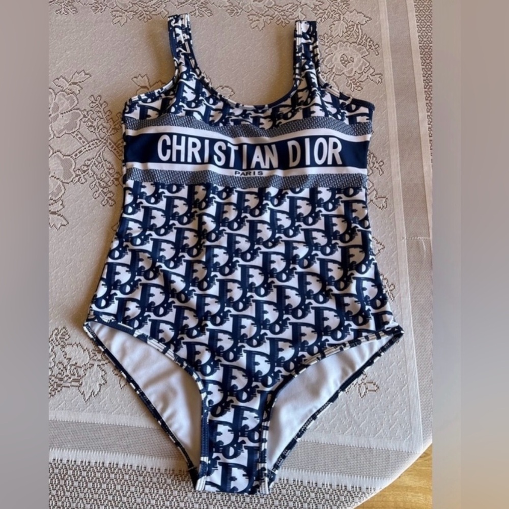 Dior Navy and White Logo One-Piece Swimsuit